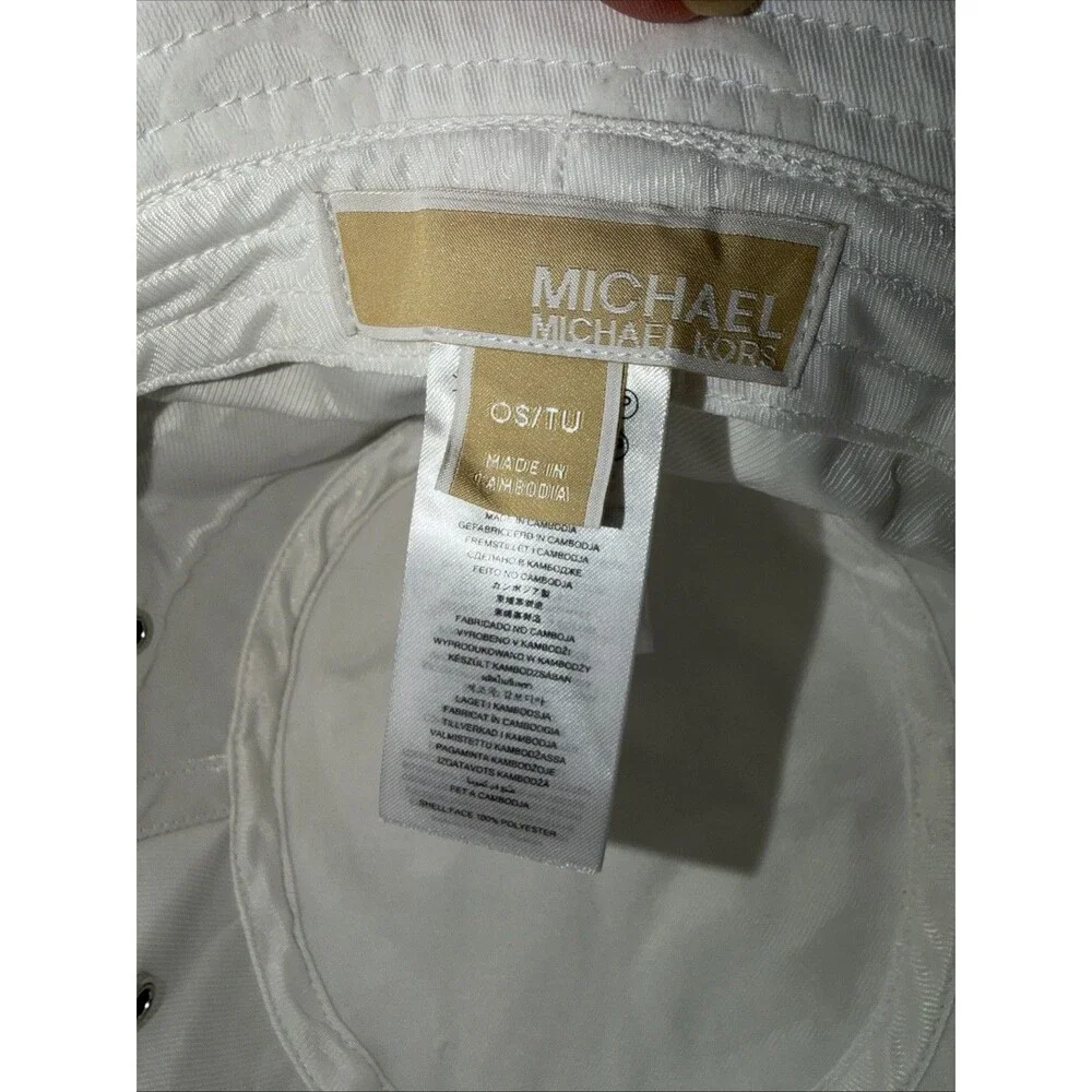 Michael Kors Bucket Hat Cream Cotton With Leather Trim OS Brand New Coach Logo